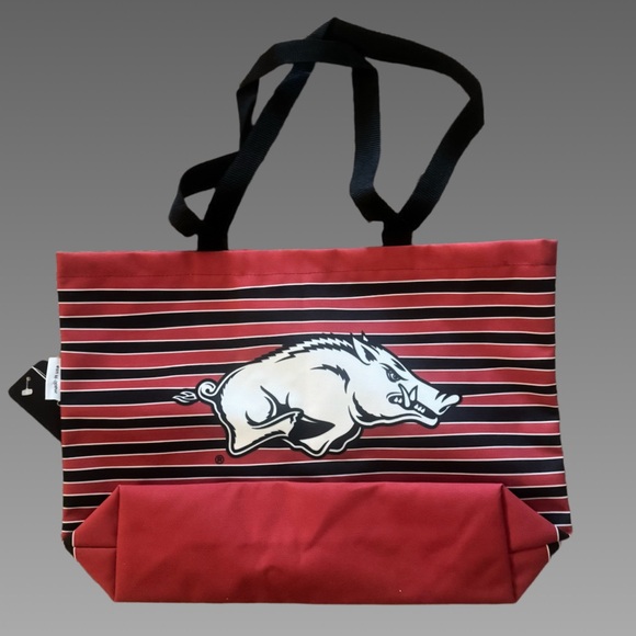 NWT Arkansas Razorbacks Red & White Striped Tote - Picture 2 of 2